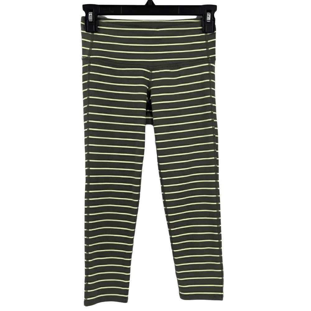 ‎Athleta Chaturanga Crop Athletic Performance Yoga Leggings Green Stripe XXS